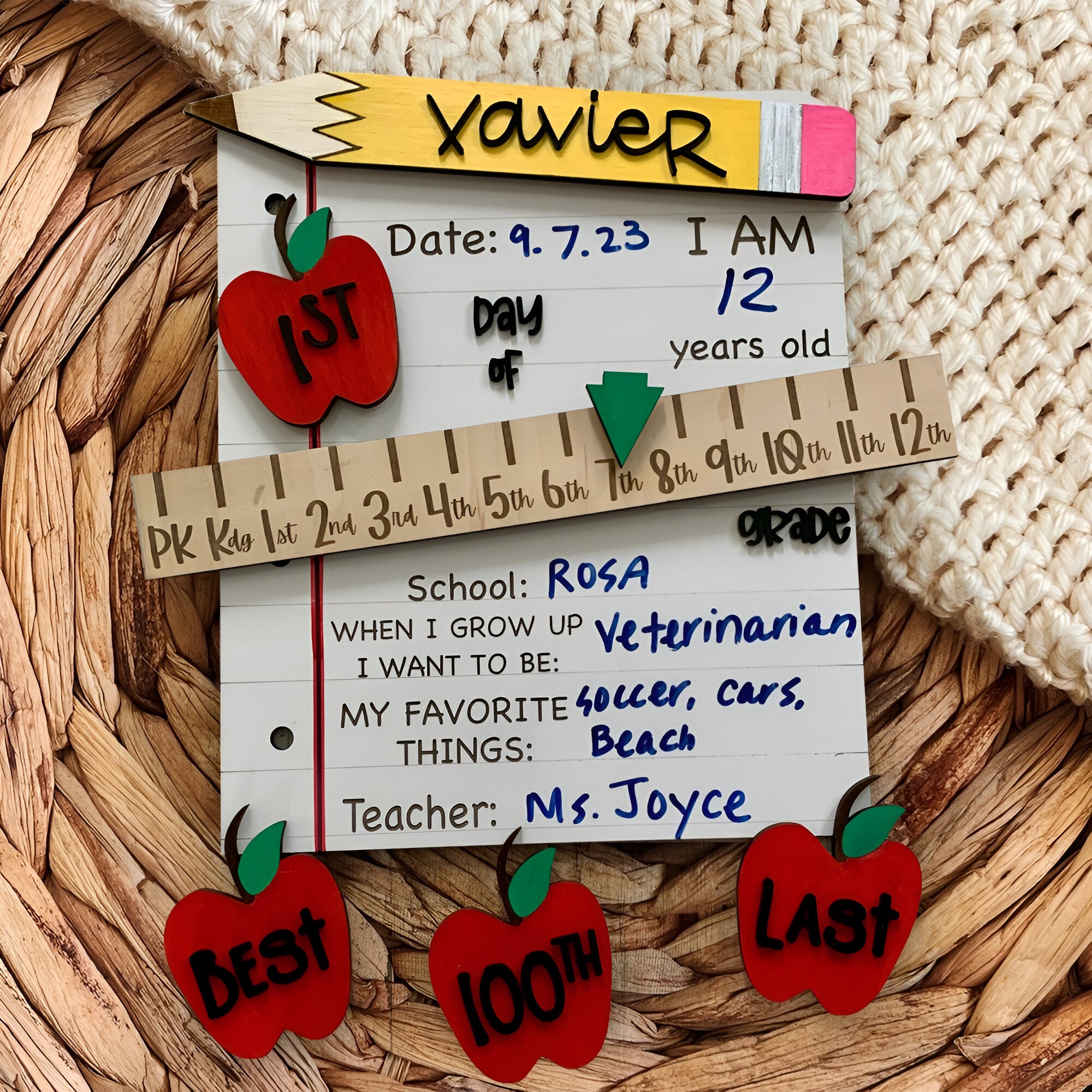 Custom Interchangeable Back to School Wood Sign First_100th_Last Day of School Sign Photo Prop Gifts for Kids Scsign