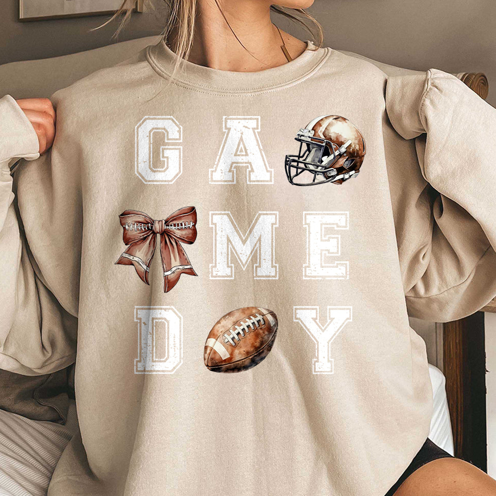 Coquette Game Day Football Crewneck Sweatshirt, Football and Bow, Football Mom Shirt, Football Season Womens Pullover, Oversized Sweatshirt 1 FB2708