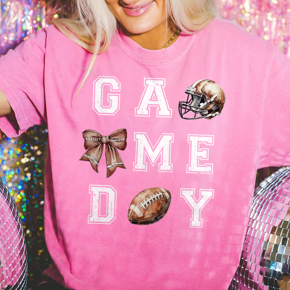 Coquette Game Day Football Crewneck Sweatshirt, Football and Bow, Football Mom Shirt, Football Season Womens Pullover, Oversized Sweatshirt 1 FB2708