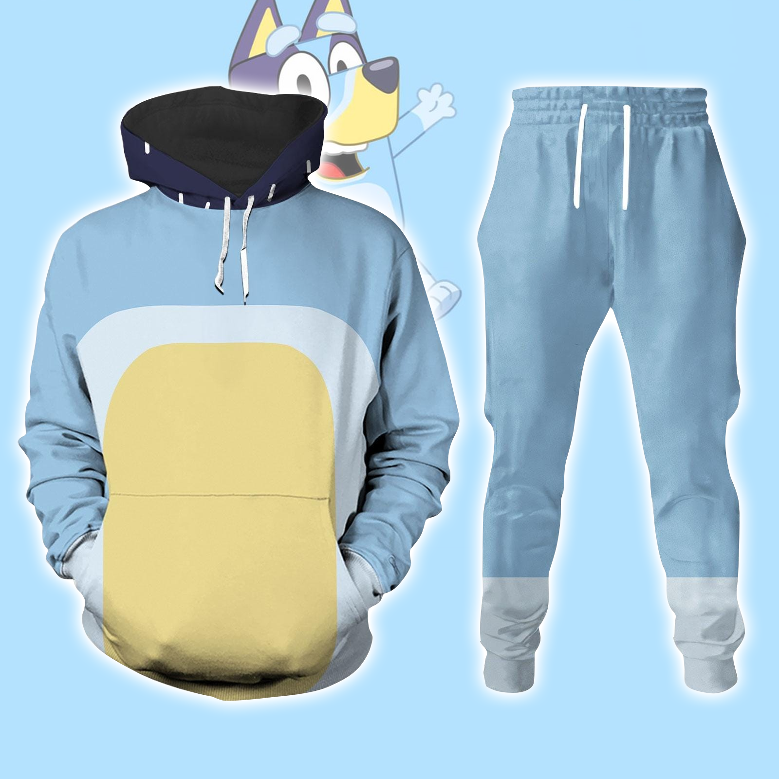 Bandit Heeler Cosplay 3D Hoodie Jogger, Father Blue Dog Costume Hoodies, Blue Dad Dog Cosplay Pants, Bandit Heeler Shirt, Gift For Dad