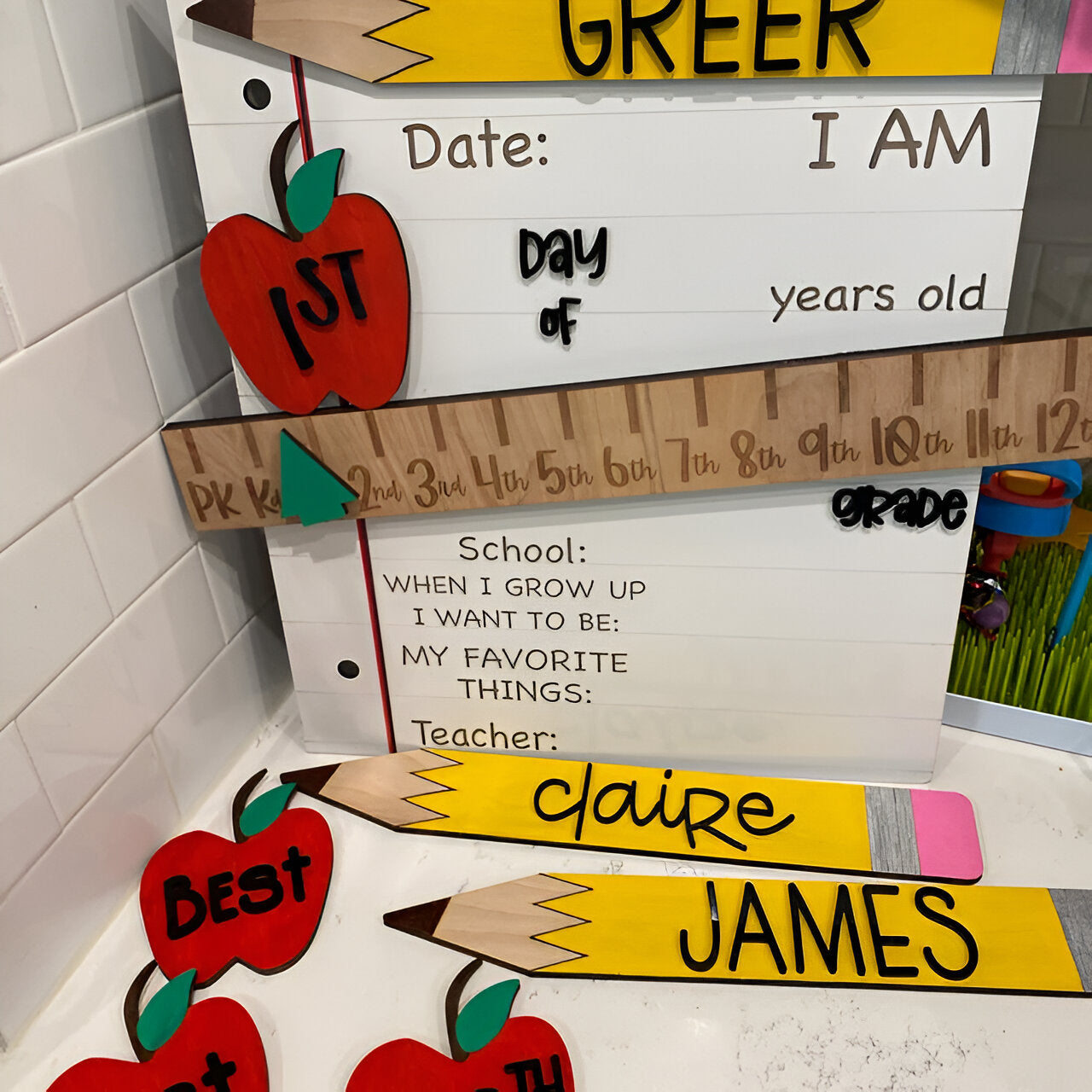 Custom Interchangeable Back to School Wood Sign First_100th_Last Day of School Sign Photo Prop Gifts for Kids Scsign
