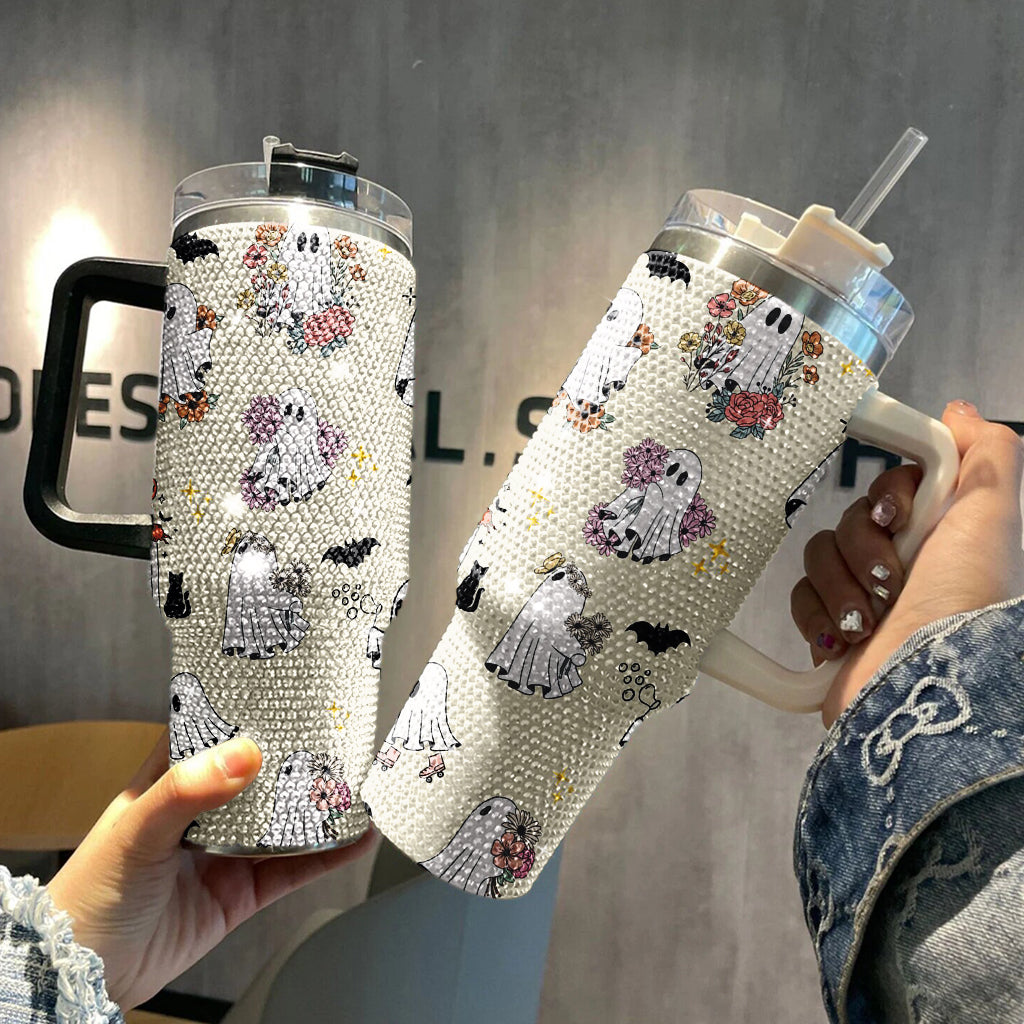 Cute Ghost Tumbler, Spooky Ghost 40oz Rhinestone Tumbler, Halloween Ghostie Bling Tumbler, Halloween Gift Idea, Spooky Season Fall Cup TUM2908