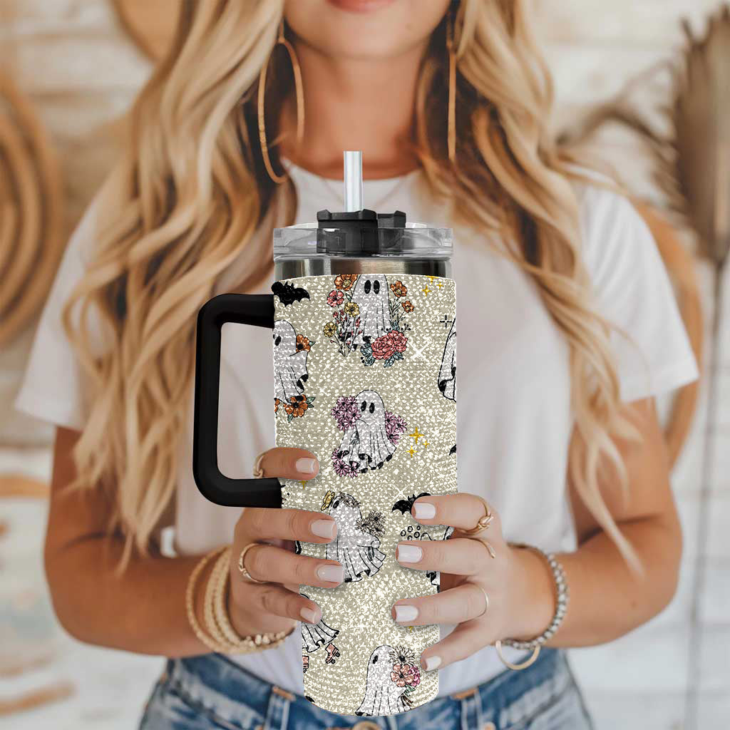 Cute Ghost Tumbler, Spooky Ghost 40oz Rhinestone Tumbler, Halloween Ghostie Bling Tumbler, Halloween Gift Idea, Spooky Season Fall Cup TUM2908