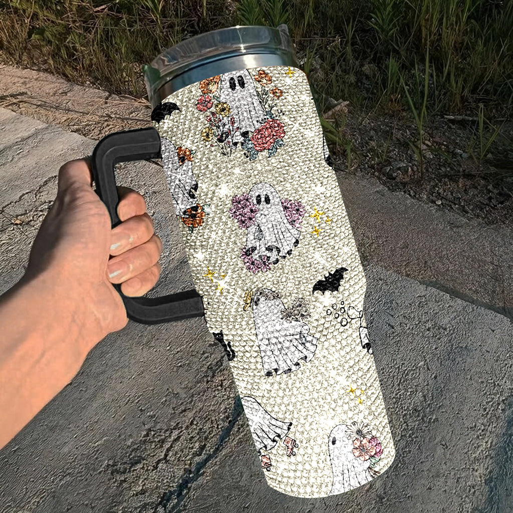 Cute Ghost Tumbler, Spooky Ghost 40oz Rhinestone Tumbler, Halloween Ghostie Bling Tumbler, Halloween Gift Idea, Spooky Season Fall Cup TUM2908