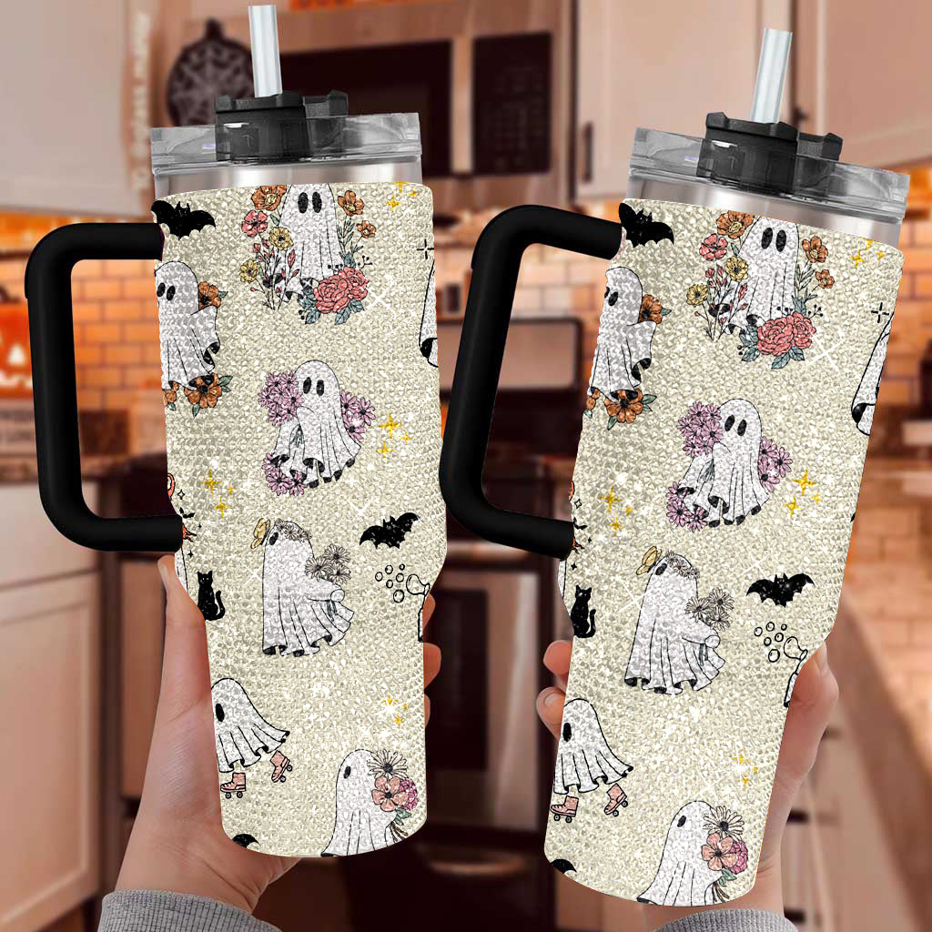 Cute Ghost Tumbler, Spooky Ghost 40oz Rhinestone Tumbler, Halloween Ghostie Bling Tumbler, Halloween Gift Idea, Spooky Season Fall Cup TUM2908