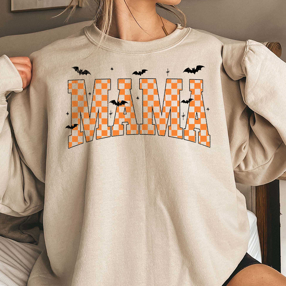 Retro Mama Halloween Shirt svg, Halloween Mama, Varsity Shirt, Mom Life Shirt, Trendy Shirt, Retro Shirt, Checkered Shirt EEE