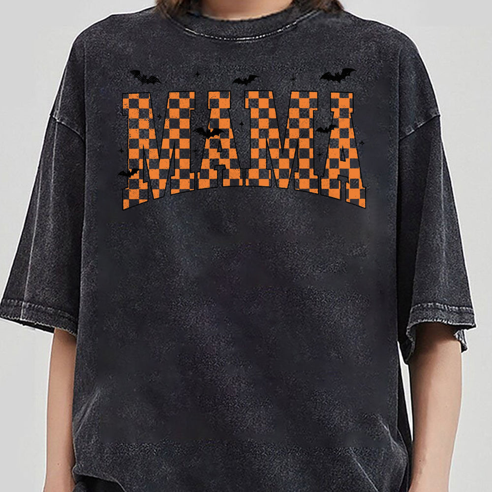 Retro Mama Halloween Shirt svg, Halloween Mama, Varsity Shirt, Mom Life Shirt, Trendy Shirt, Retro Shirt, Checkered Shirt EEE