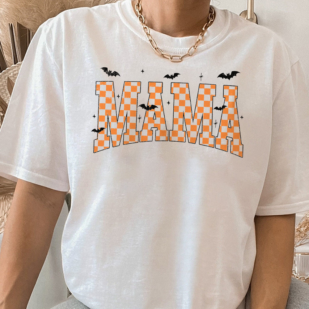 Retro Mama Halloween Shirt svg, Halloween Mama, Varsity Shirt, Mom Life Shirt, Trendy Shirt, Retro Shirt, Checkered Shirt EEE