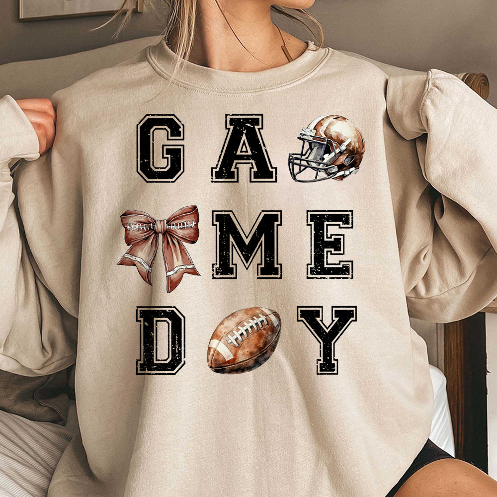 Coquette Game Day Football Crewneck Sweatshirt, Football and Bow, Football Mom Shirt, Football Season Womens Pullover, Oversized Sweatshirt 1 FB2708