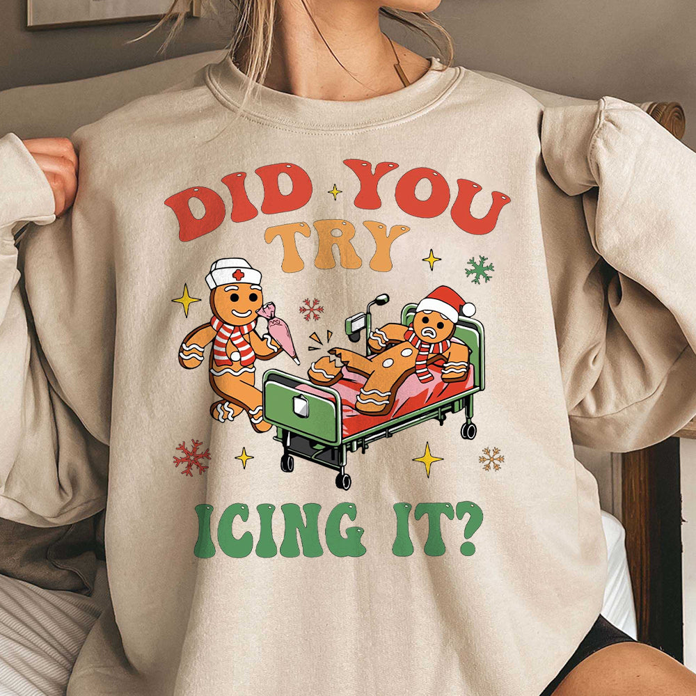 Did You Try Icing It Shirt, School Nurse Christmas Sweater, Funny Cookies Xmas, Emergency Christmas Shirt, PICU Icu Nurse Christmas Tee EEE