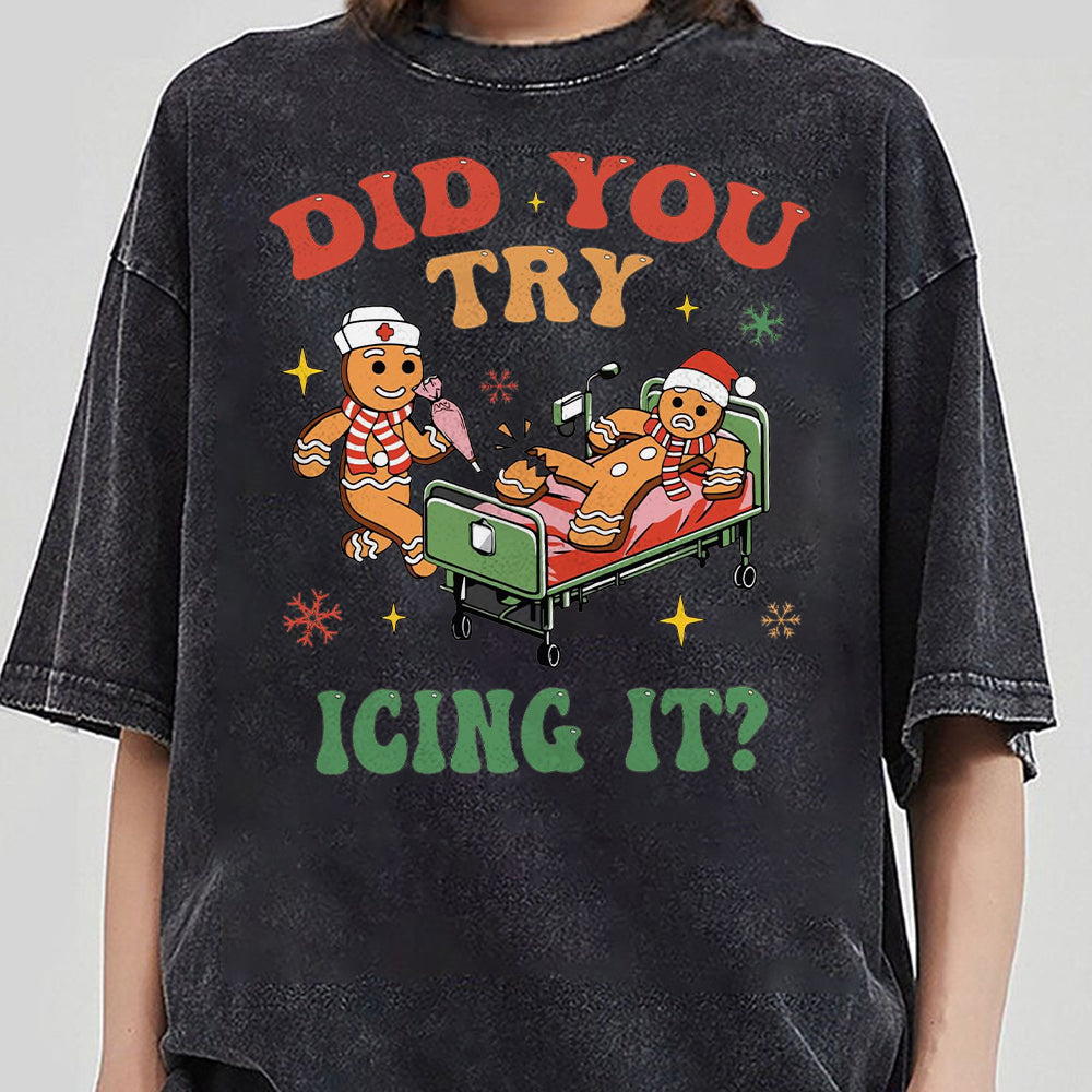 Did You Try Icing It Shirt, School Nurse Christmas Sweater, Funny Cookies Xmas, Emergency Christmas Shirt, PICU Icu Nurse Christmas Tee EEE