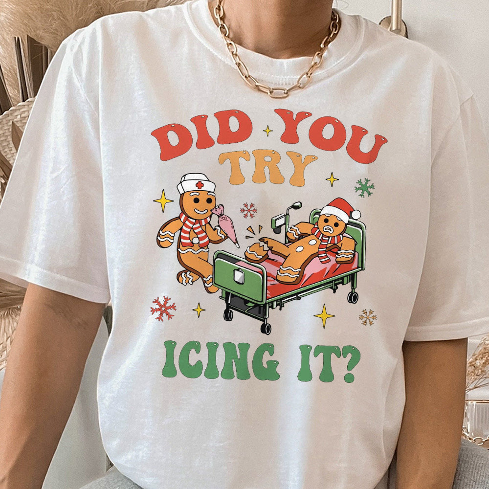 Did You Try Icing It Shirt, School Nurse Christmas Sweater, Funny Cookies Xmas, Emergency Christmas Shirt, PICU Icu Nurse Christmas Tee EEE