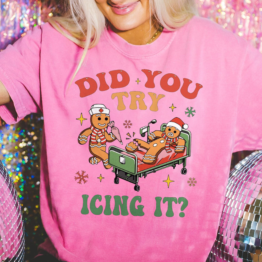 Did You Try Icing It Shirt, School Nurse Christmas Sweater, Funny Cookies Xmas, Emergency Christmas Shirt, PICU Icu Nurse Christmas Tee EEE