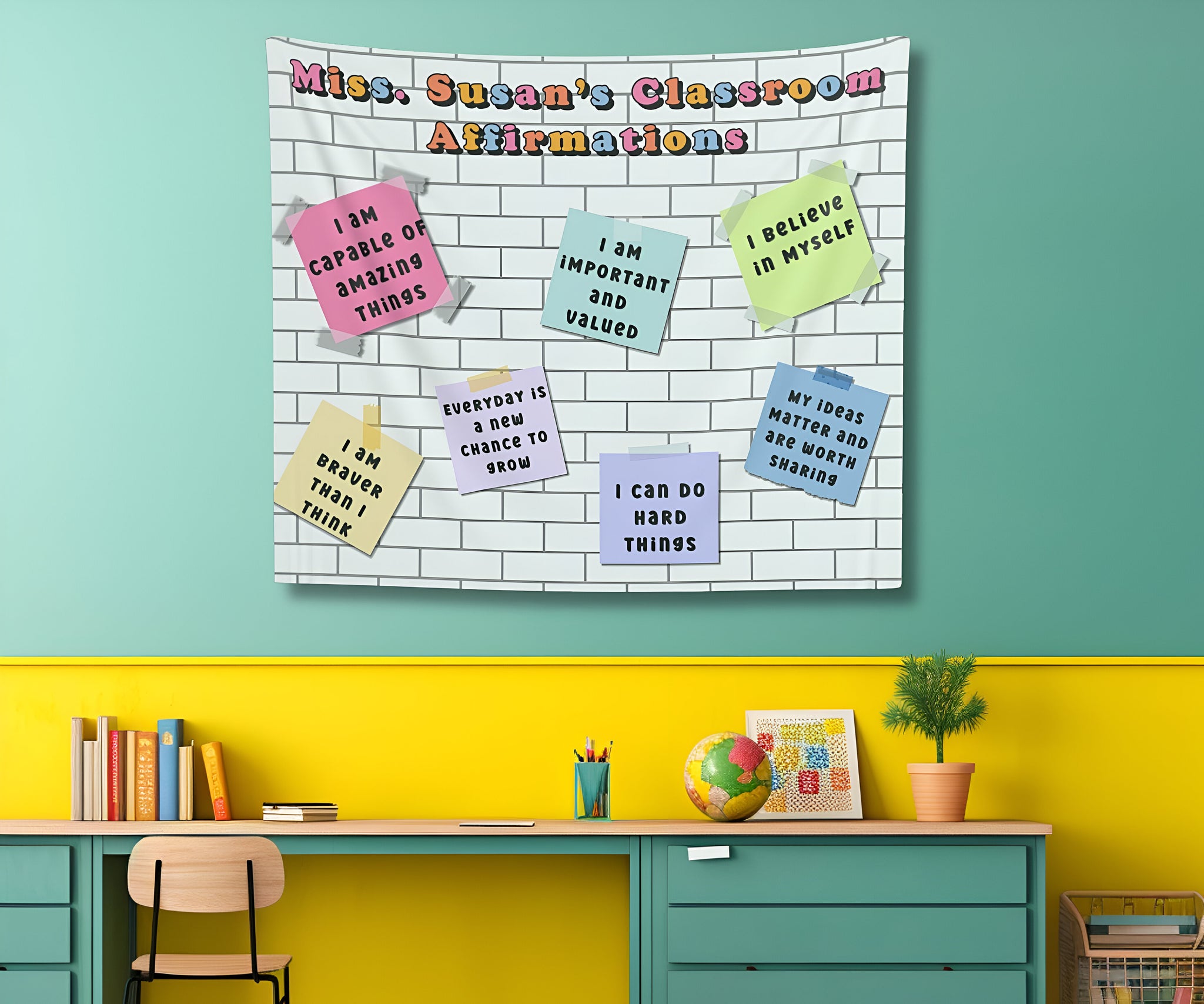 Personalized Classroom Tapestry, Class Positive Affirmations Decor, Retro classroom decor, Teacher wall art, Classroom welcome sign Tapes