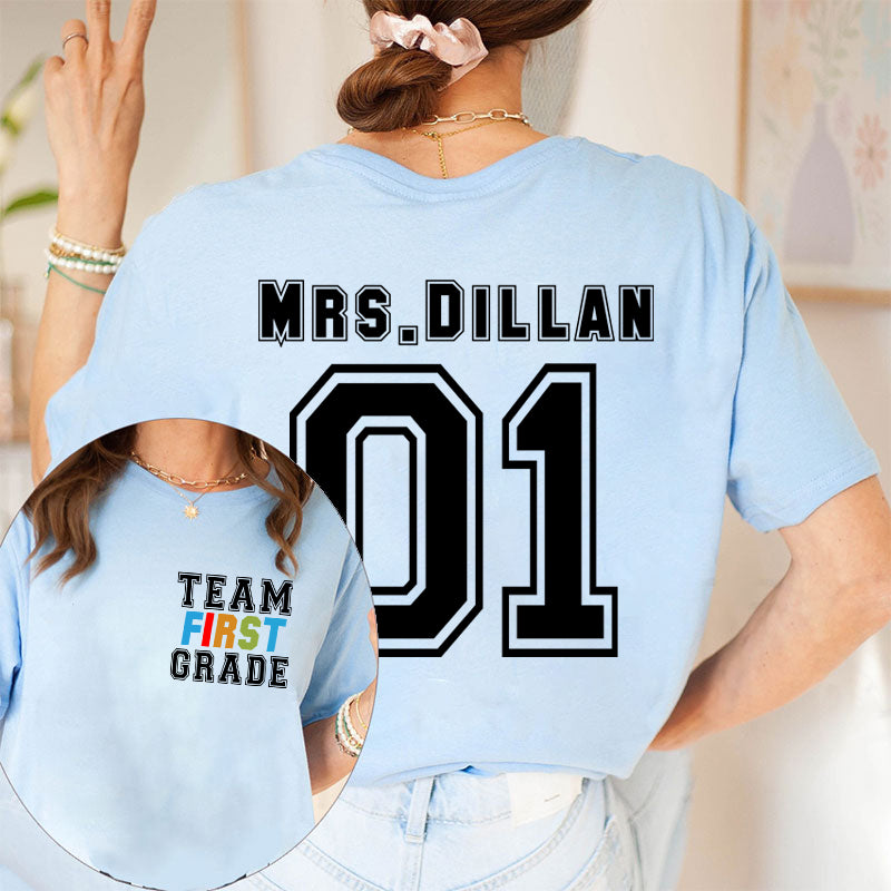 Personalized Retro Team Grade Teacher Two Sided T-Shirt 2MAT88