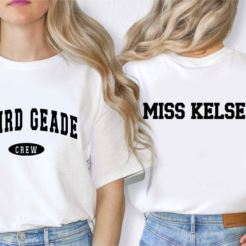 Personalized Simple Retro Text Design Teacher Two Sided T-Shirt 2MAT88