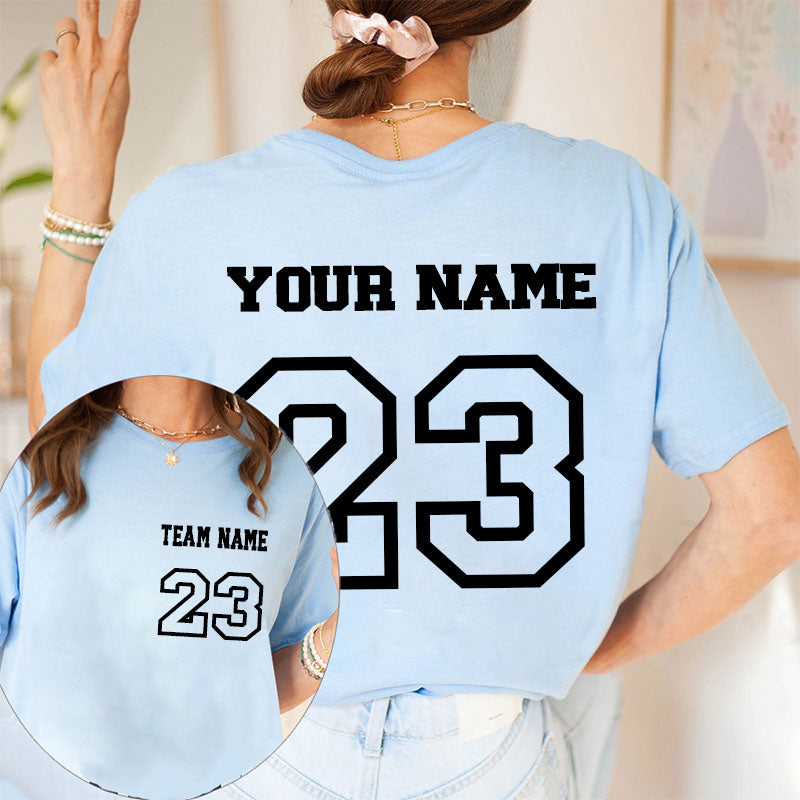 Personalized Name And Back Number Teacher Two Sided T-Shirt 1 2MAT88
