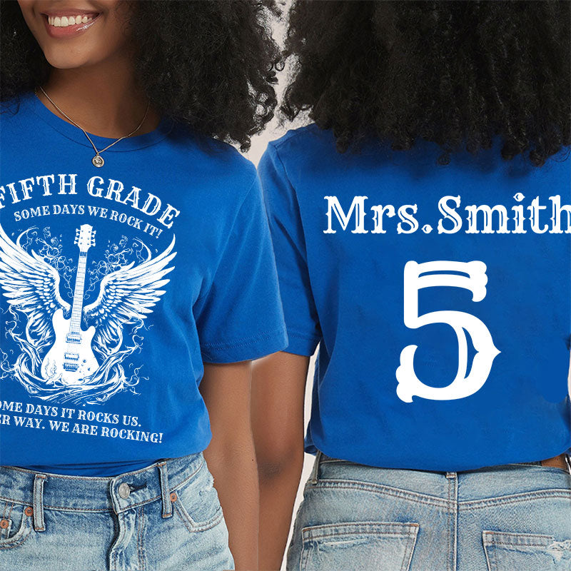 Personalized Black And White Leopard Team Grade Teacher Two Sided T-Shirt 2MAT68