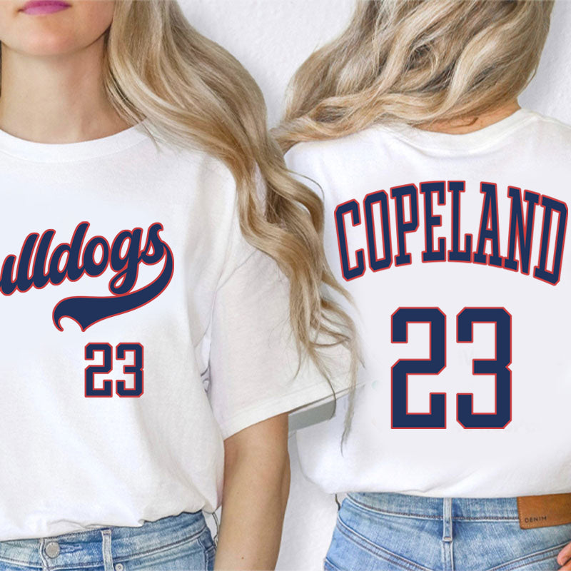 Personalized Mascot And Your Number Simple Font Design Teacher Two Sided T-Shirt 2MAT88