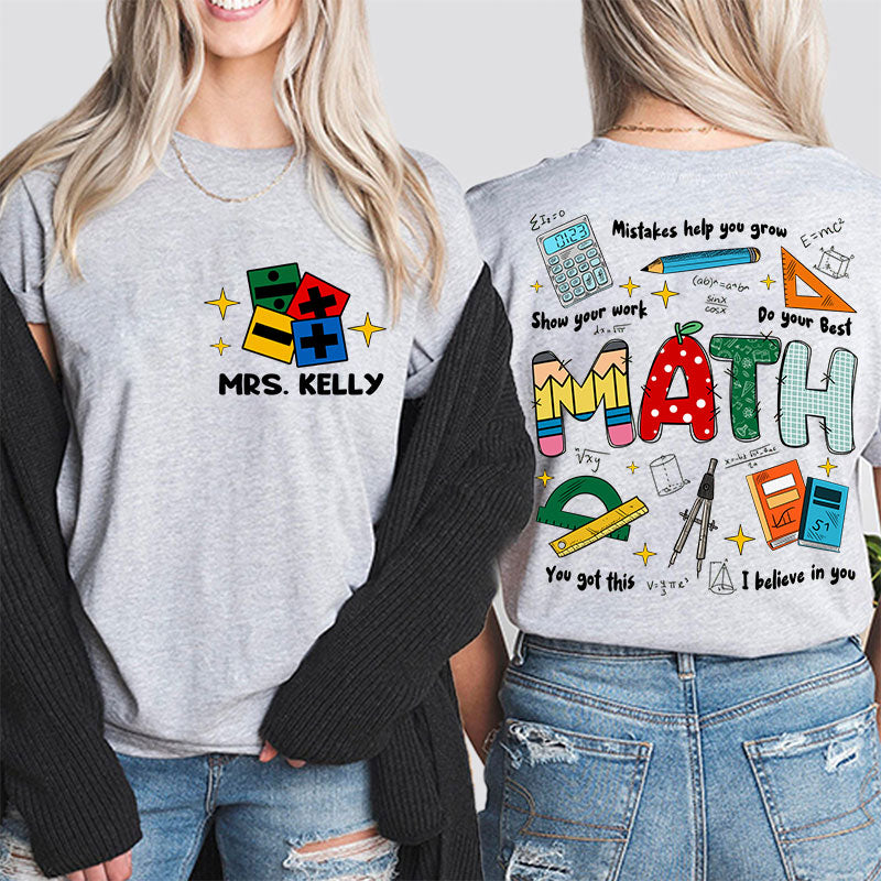 Personalized Simple Retro Text Design Teacher Two Sided T-Shirt 2MAT68