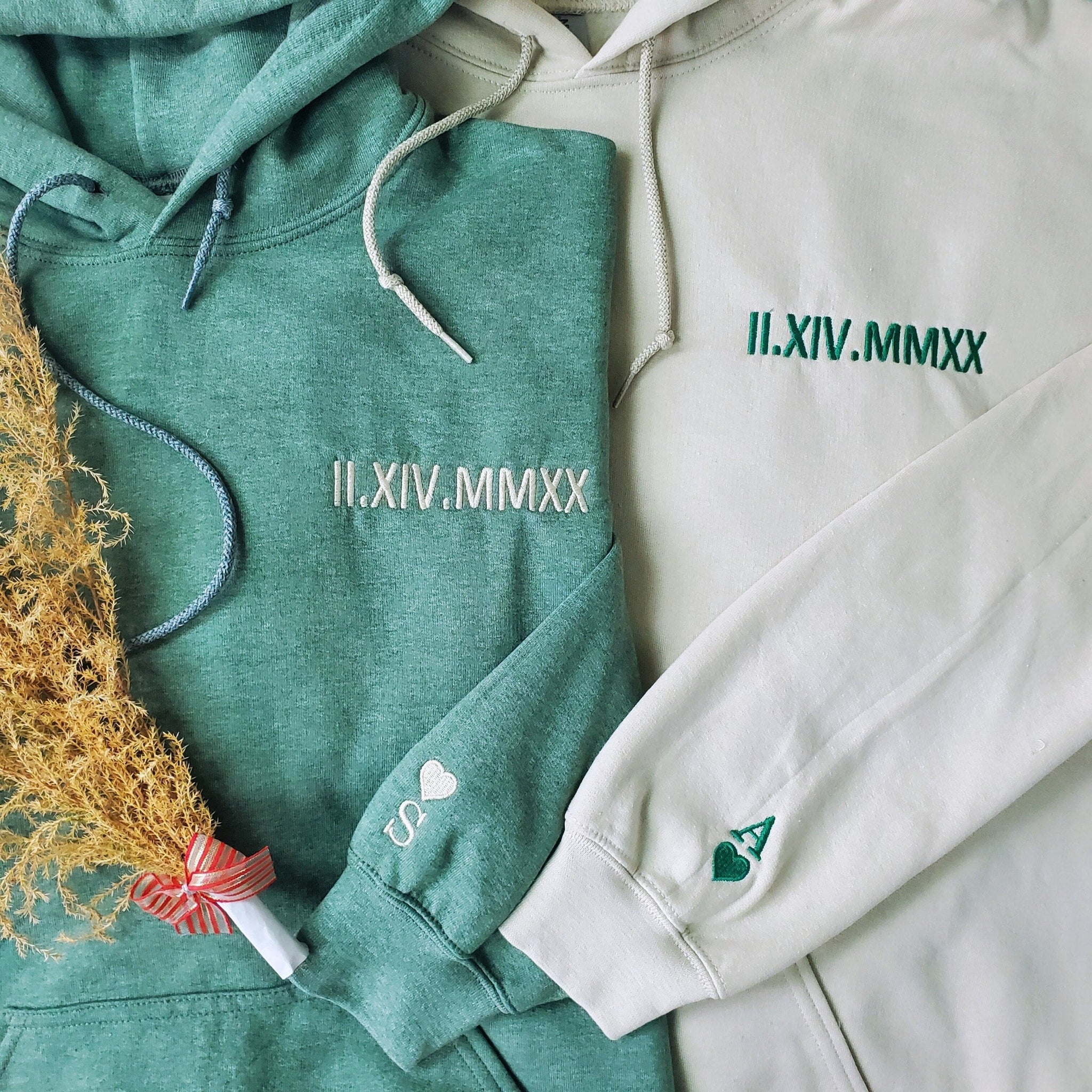 Custom Embroidered Sweatshirt, Hoodie - Personalized Roman Numeral Date Wedding Anniversary Gift em2