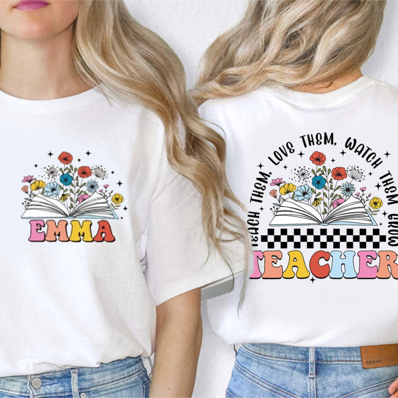 Personalized Name And Back Number Teacher Two Sided T-Shirt 2MAT68