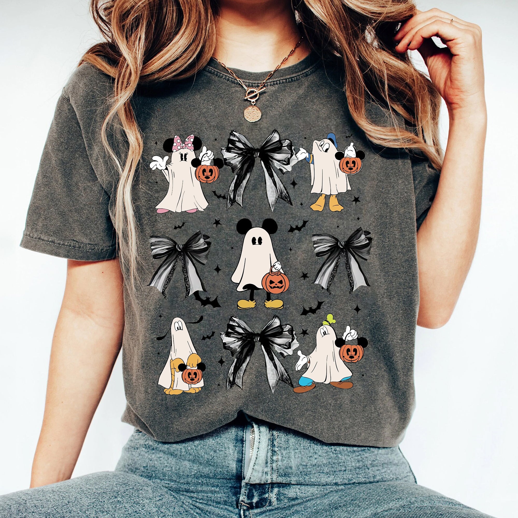 Mickey & Friends Ghost Coquette Bow Halloween Shirt, Disney Mickey's Not So Scary Party Tee, Disneyland Family Spooky Season 2024 Trip III