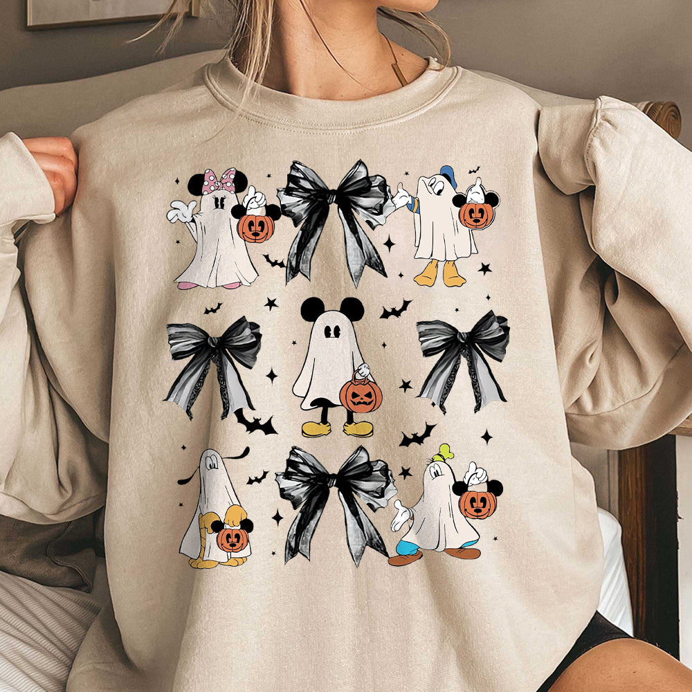 Mickey & Friends Ghost Coquette Bow Halloween Shirt, Disney Mickey's Not So Scary Party Tee, Disneyland Family Spooky Season 2024 Trip III