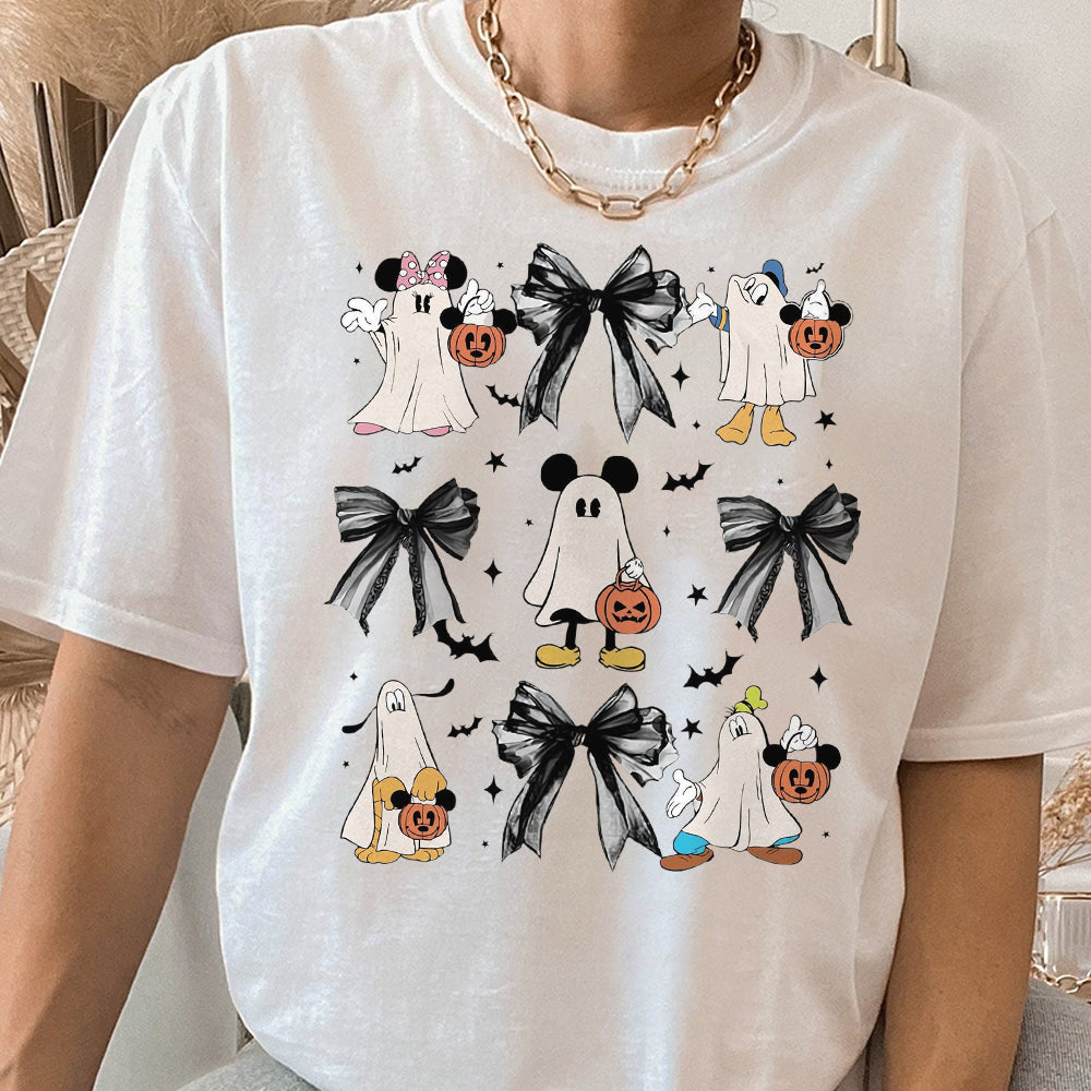 Mickey & Friends Ghost Coquette Bow Halloween Shirt, Disney Mickey's Not So Scary Party Tee, Disneyland Family Spooky Season 2024 Trip III