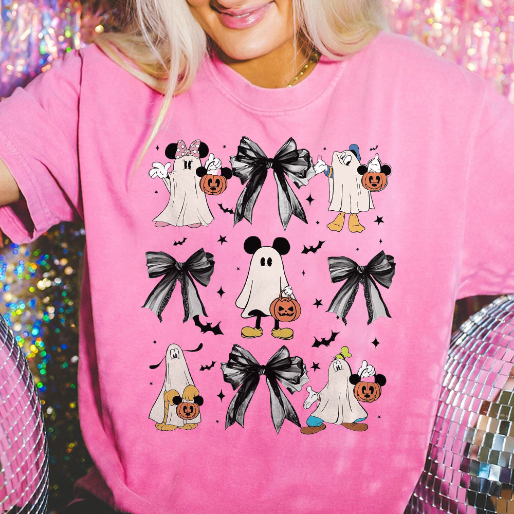 Mickey & Friends Ghost Coquette Bow Halloween Shirt, Disney Mickey's Not So Scary Party Tee, Disneyland Family Spooky Season 2024 Trip III
