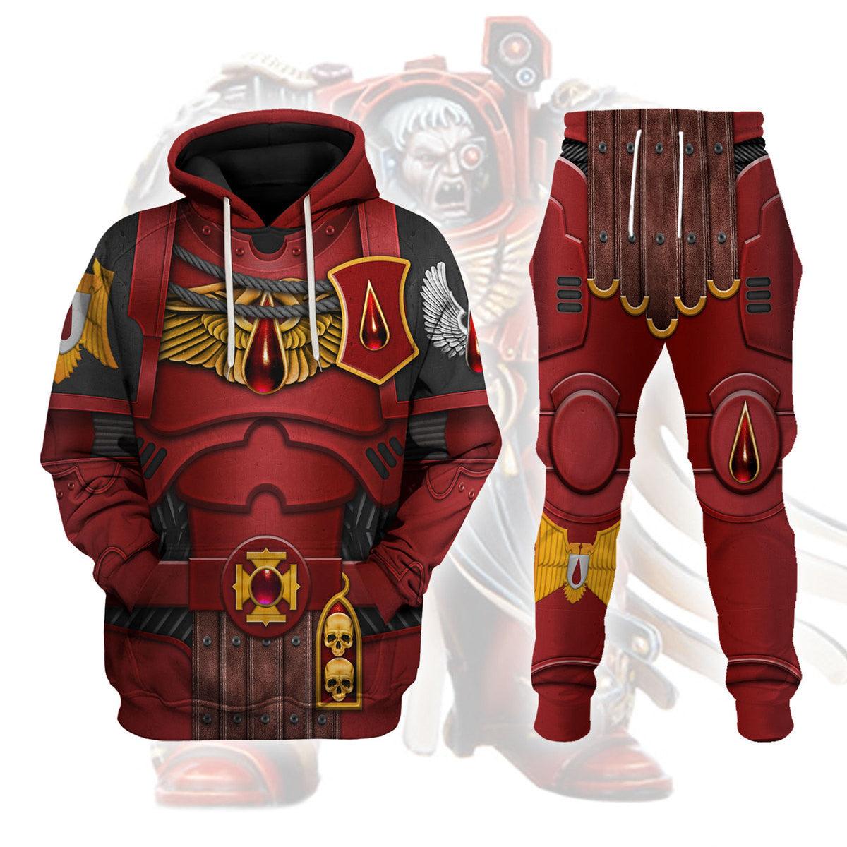 Blood Angels Captain Warhammer Costume Hoodie Jogger,Blood Angels Captain Space Marines Cosplay 3D Hoodie Pants, Warhammer 3D Tracksuit, Warhammer Game Outfit TQT3