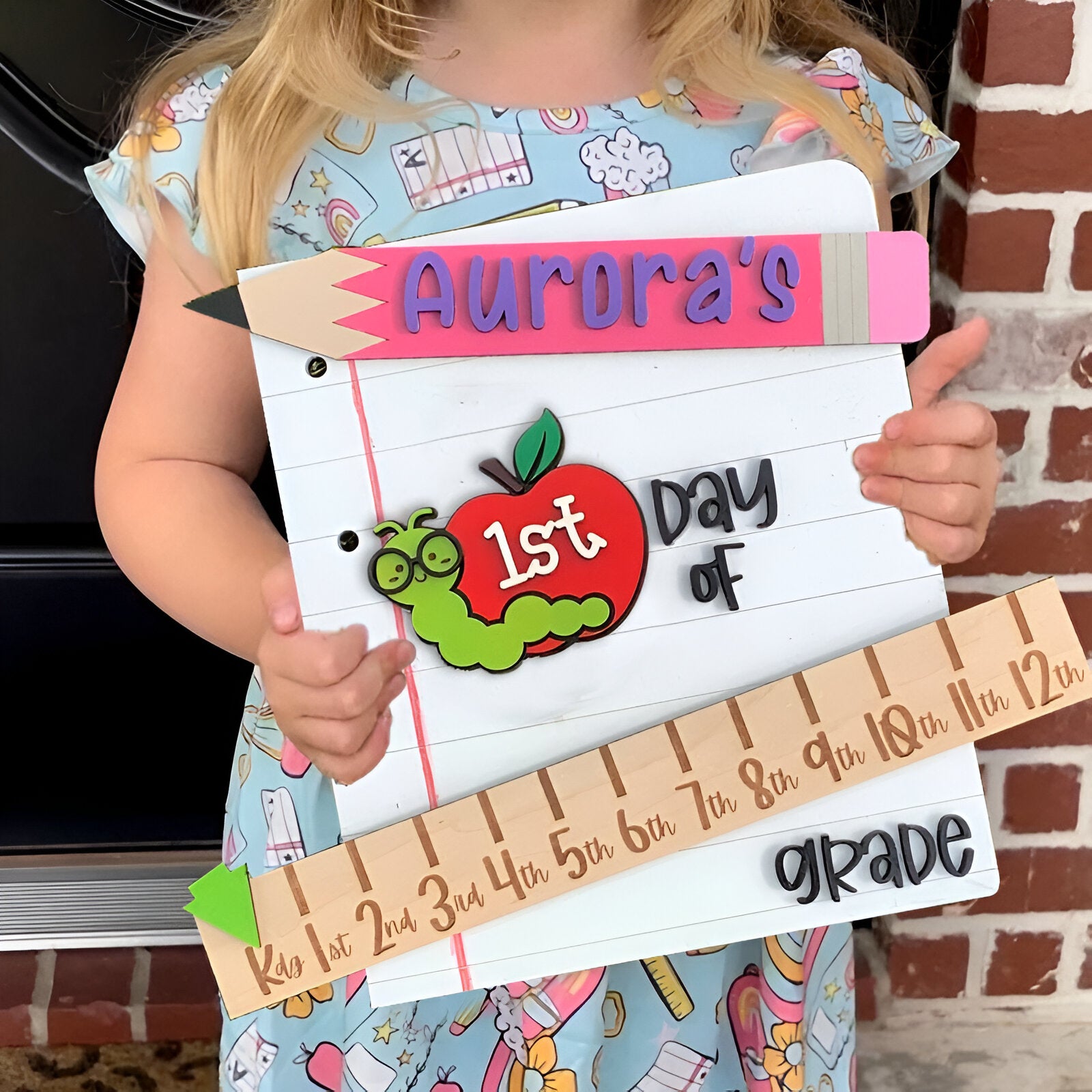 Personalized First_100th_Last Day of School Interchangeable Back to School Sign Prop For Kids Gift Ideas Scsign