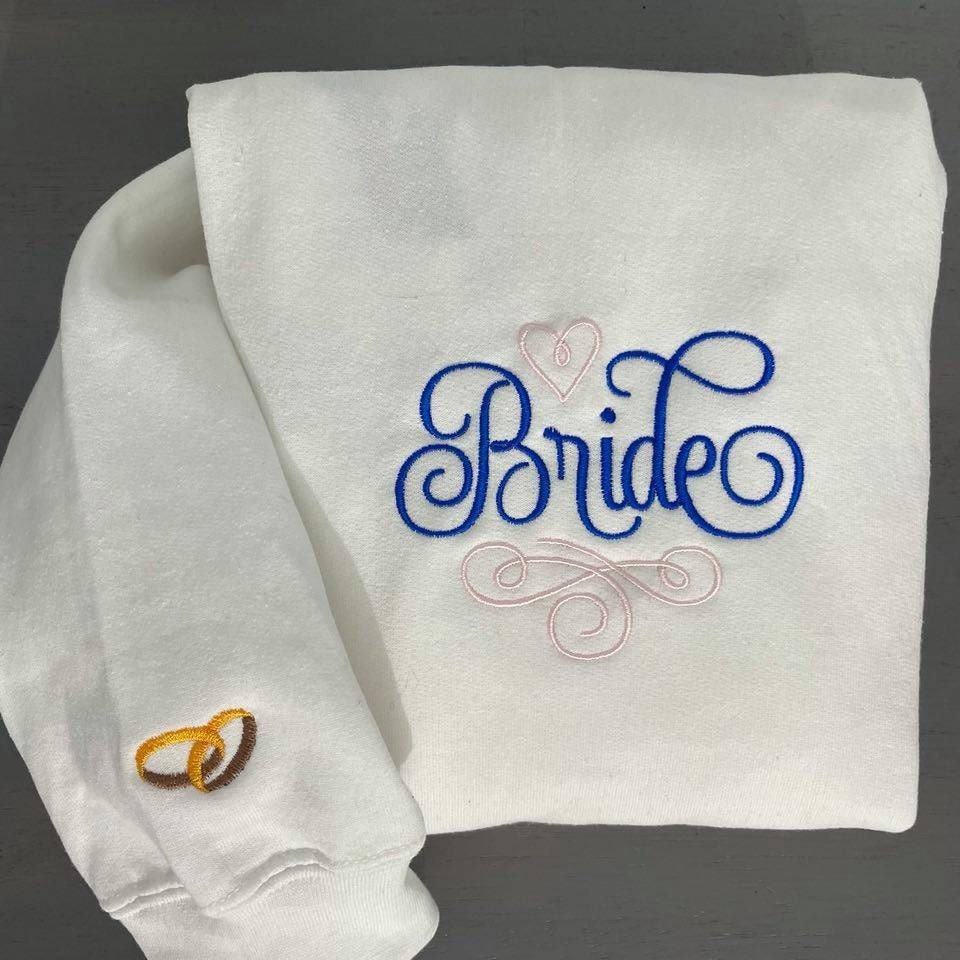 Embroidered Bride Sweatshirt, Bridal Custom Sweatshirts, Anniversary Crewnecks, Custom Design Vintage Design em1