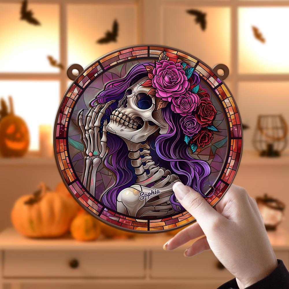 Personalized Beautiful Woman Flower Skeleton ? Personalized Window Hanging Suncatcher Ornament ORHA2208