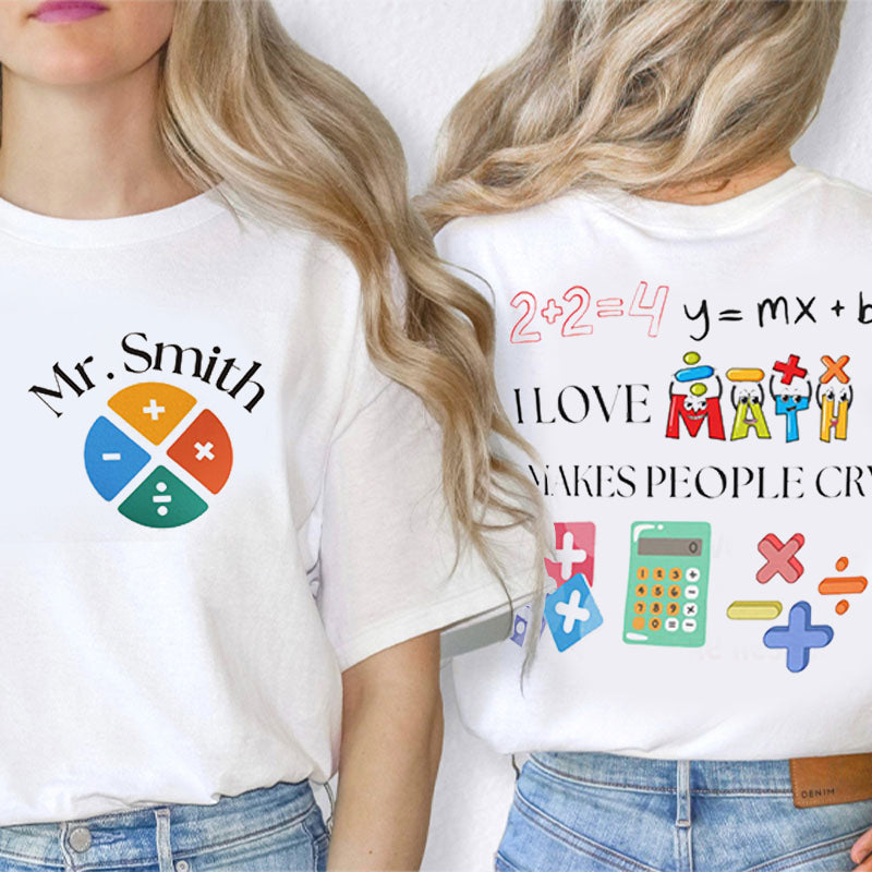 Personalized Teacher's Name Caterpillar Cartoon Icon Teacher Two Sided T-Shirt 2MAT68