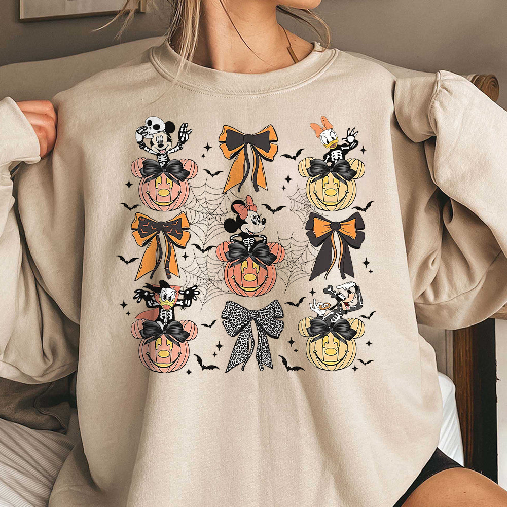 Mickey & Friends Skeleton Coquette Bow Halloween Shirt, Disney Halloween Shirt, Mickey Pumpkin Halloween, Disneyland Trip 1 EEE