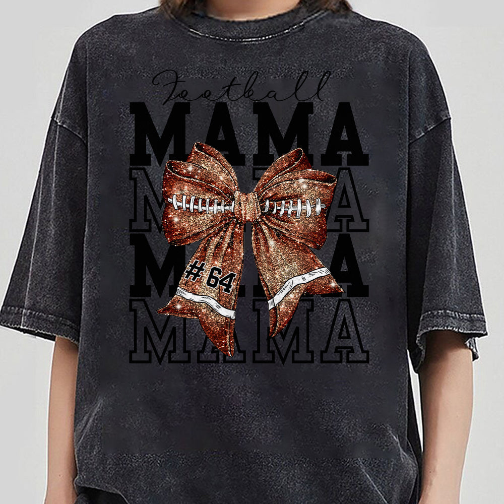 Personalized Football MaMa Game Day Football Crewneck Sweatshirt, Coquette Bow, Sparkle Football Mom Shirt, Football Season, Womens Pullover FB2708