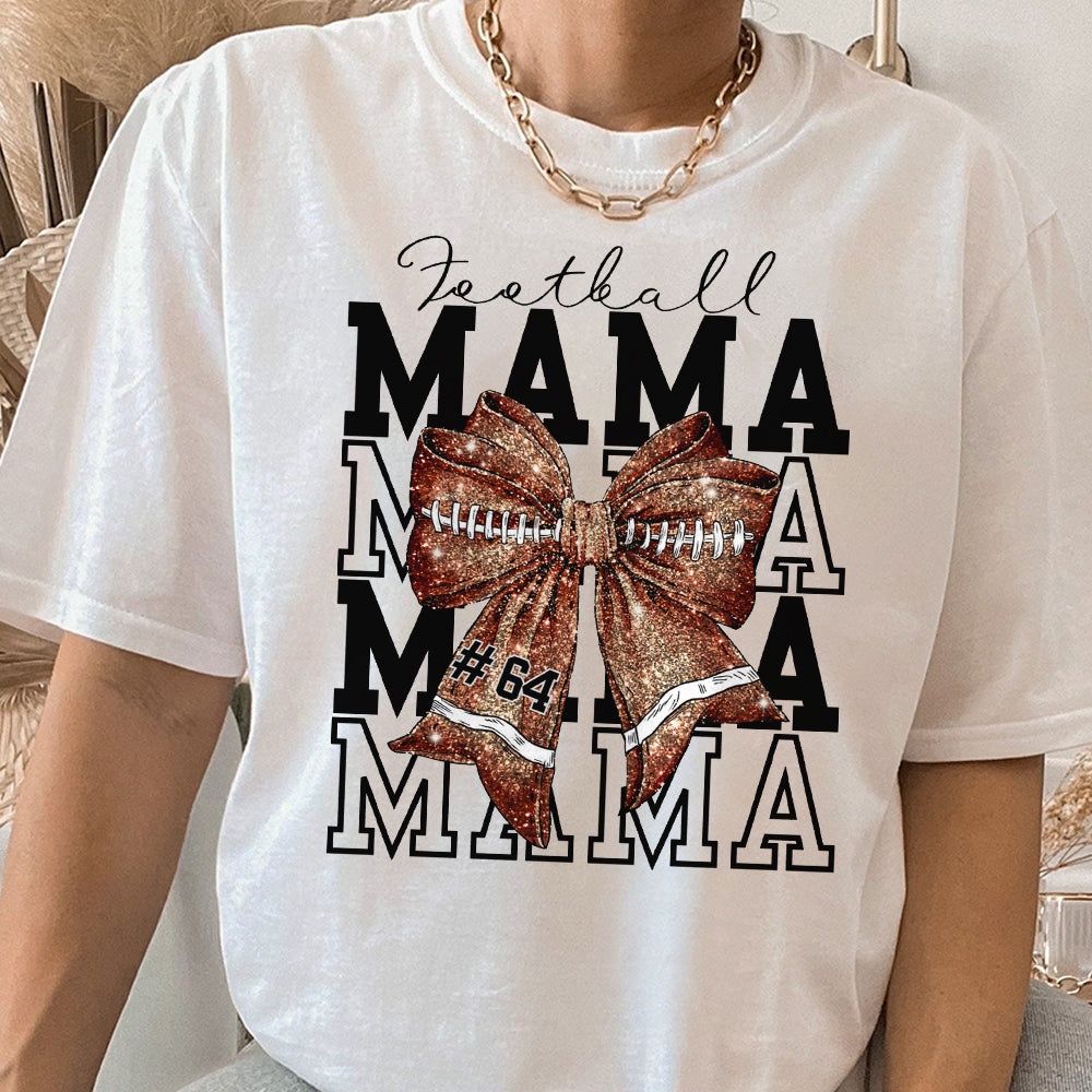 Personalized Football MaMa Game Day Football Crewneck Sweatshirt, Coquette Bow, Sparkle Football Mom Shirt, Football Season, Womens Pullover FB2708