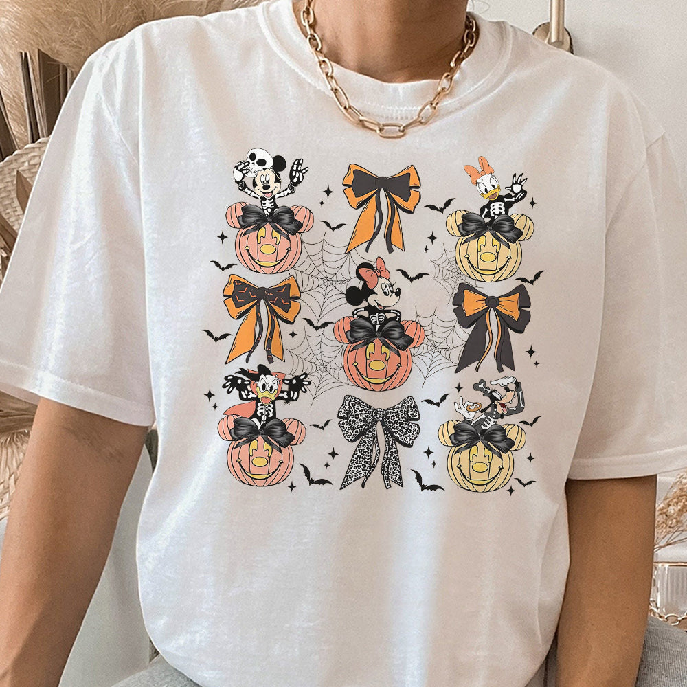 Mickey & Friends Skeleton Coquette Bow Halloween Shirt, Disney Halloween Shirt, Mickey Pumpkin Halloween, Disneyland Trip 1 EEE