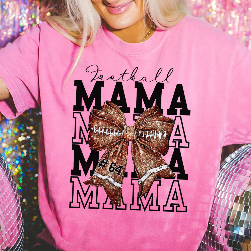 Personalized Football MaMa Game Day Football Crewneck Sweatshirt, Coquette Bow, Sparkle Football Mom Shirt, Football Season, Womens Pullover FB2708