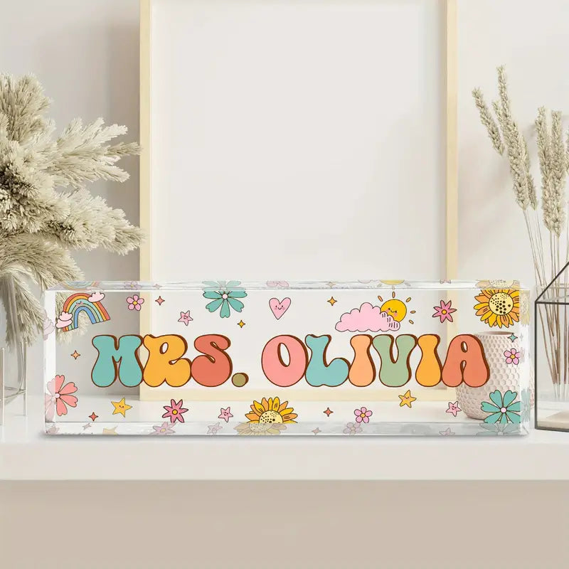 Custom Acrylic Teacher Desk Name Plate - Personalized Sign For Educators, Ideal Appreciation Gift & Desk Accessory, TC31J7