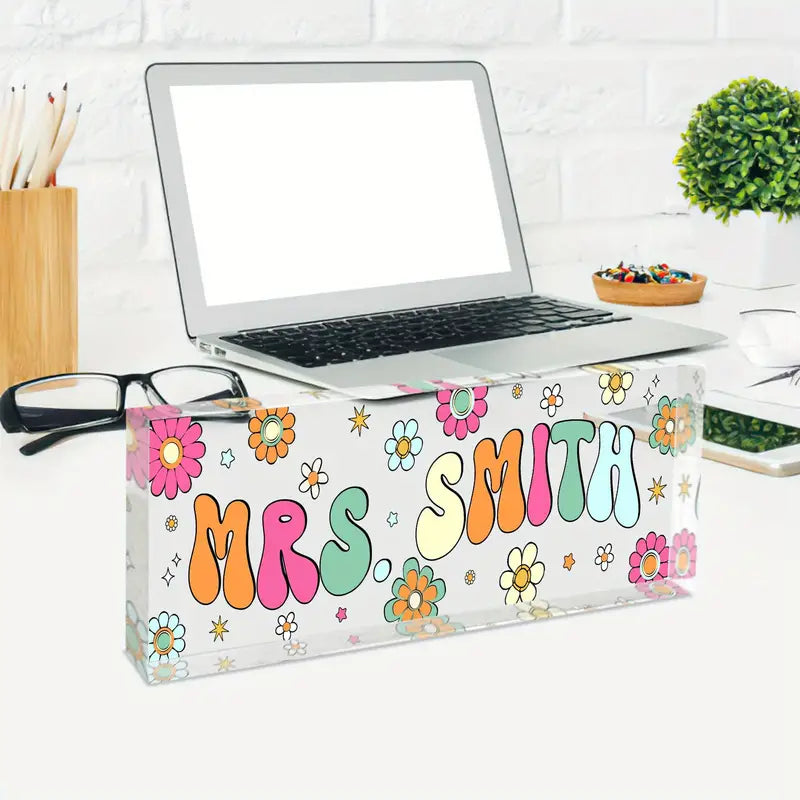 Custom Acrylic Teacher Name Plate - Personalized Desk Sign For Educators, TC31J7