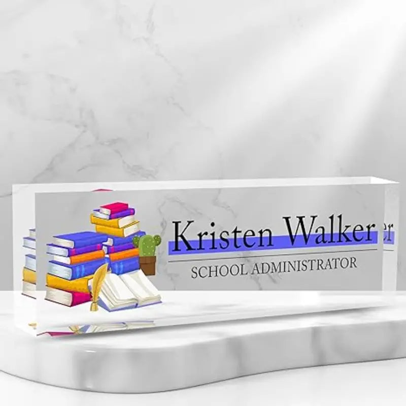 Personalized Acrylic Desk Name Plate, Custom Office Decor Sign, English Language, Tabletop Mounting, Multipurpose Use for School Administrator, Teacher Boss Manager Employee Appreciation Gift CT2T8