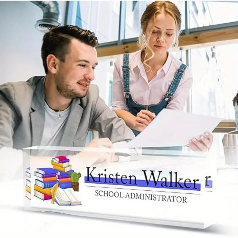 Personalized Acrylic Desk Name Plate, Custom Office Decor Sign, English Language, Tabletop Mounting, Multipurpose Use for School Administrator, Teacher Boss Manager Employee Appreciation Gift CT2T8