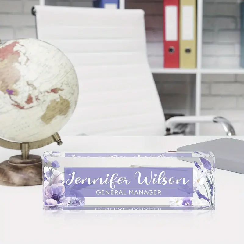 Personalized Acrylic Desk Name Plate with Custom Text, Clear Tabletop Display for Office, Home - Multipurpose English Name Sign, Ideal for Boss, Manager, Teacher CT2T8