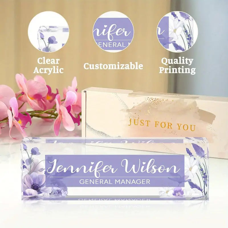 Personalized Acrylic Desk Name Plate with Custom Text, Clear Tabletop Display for Office, Home - Multipurpose English Name Sign, Ideal for Boss, Manager, Teacher CT2T8
