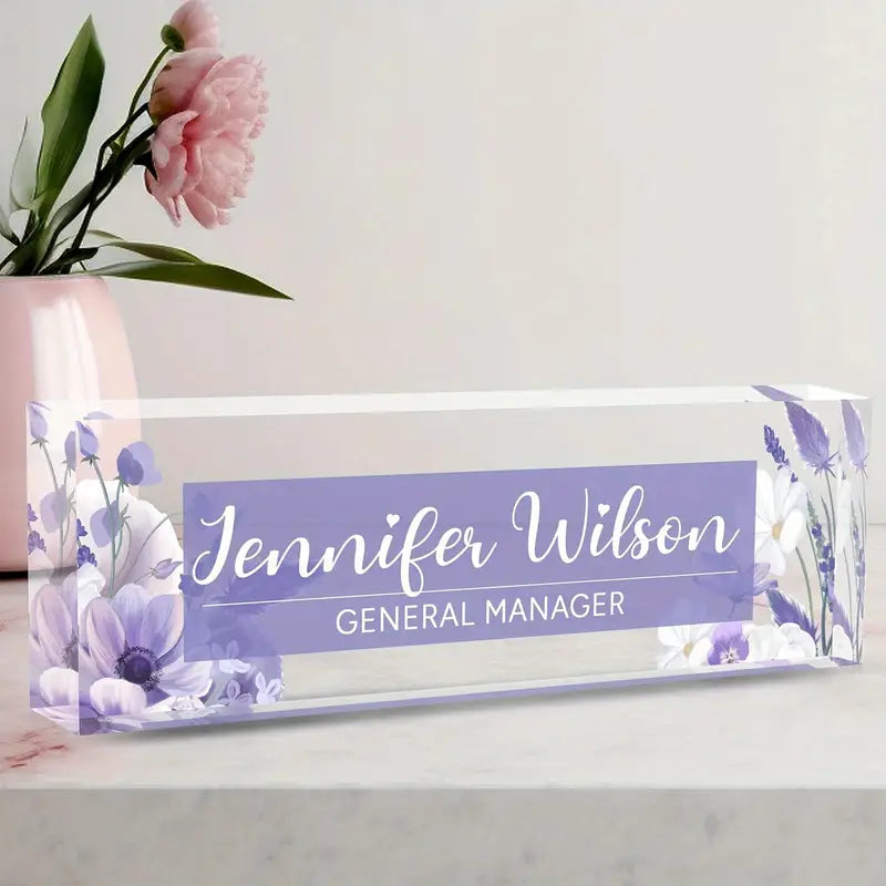 Personalized Acrylic Desk Name Plate with Custom Text, Clear Tabletop Display for Office, Home - Multipurpose English Name Sign, Ideal for Boss, Manager, Teacher CT2T8