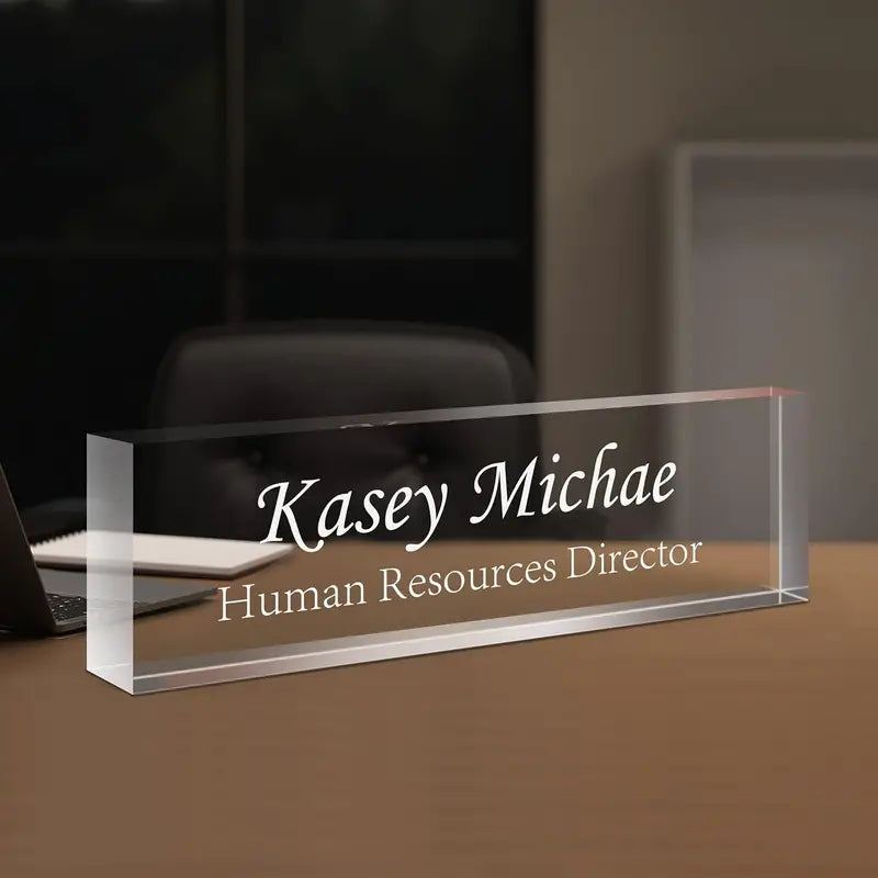 Custom Engraved Desk Name Plate, Acrylic Nameplate for Office Desktop, Personalized Tabletop Plaque for Boss, Teacher, Employee, Nurse CT2T8