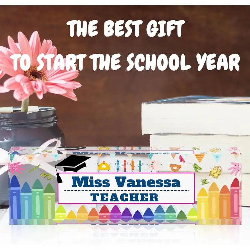Custom Teacher Appreciation Gift - Personalized Desk Name Plaque, Clear Acrylic Glass, Bulk Options Available CT2T8