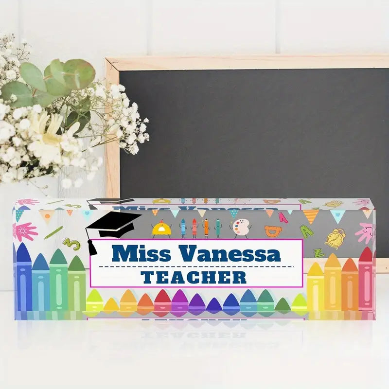 Custom Teacher Appreciation Gift - Personalized Desk Name Plaque, Clear Acrylic Glass, Bulk Options Available CT2T8